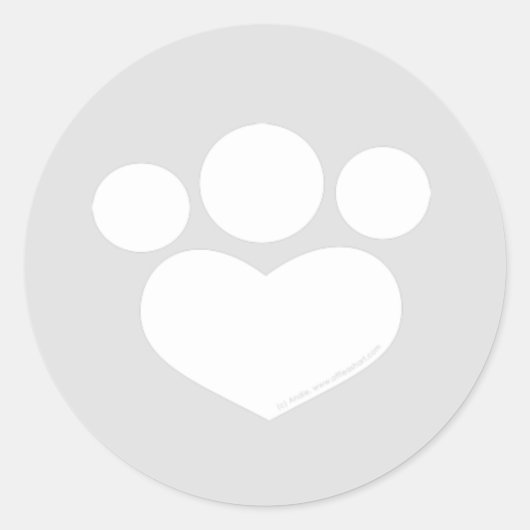 Paw Print Heart 1,5 Zoll Platinum Grau Runder Aufkleber (Vorderseite)