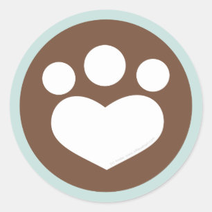 Paw Print Heart Chocolate Blue Runder Aufkleber