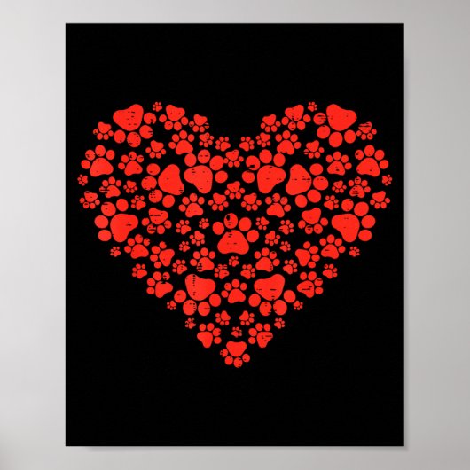 Paw Print Heart Cute Valentines Day Dog Cat Lover  Poster (Vorne)