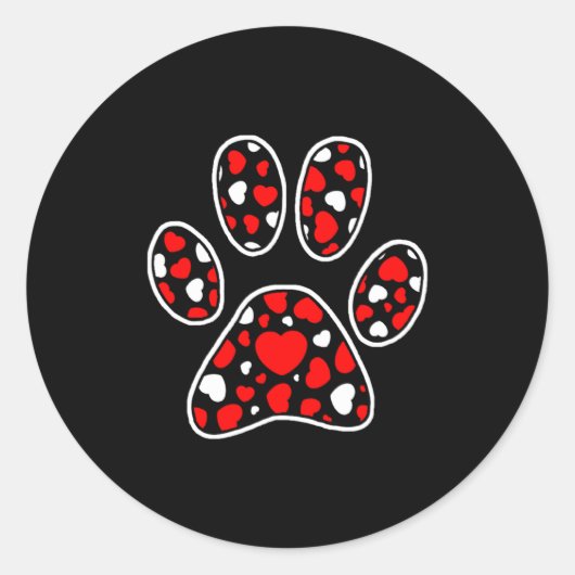 Paw Print Heart Pattern Valentines Day Cute Dog Pu Runder Aufkleber (Vorderseite)
