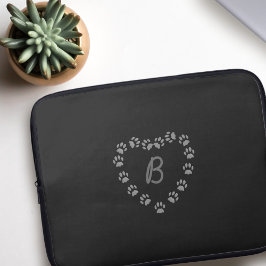 Paw Print Heft Monogram Black Laptop Sleeve