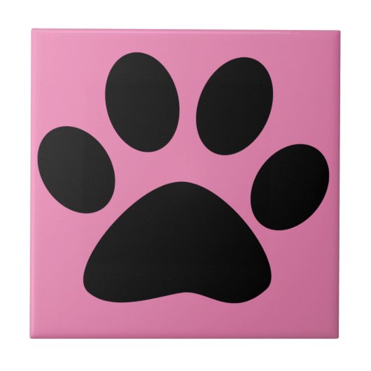 Paw Print Large Pattern Schwarz Pink Niedlich Stil Fliese (Vorderseite)