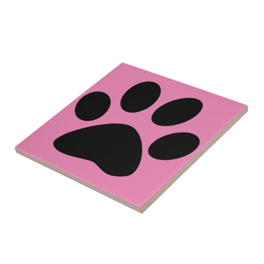 Paw Print Large Pattern Schwarz Pink Niedlich Stil Fliese (Seite)