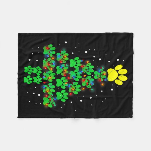 Paw Print Merry Christmas Tree Lights Dog Or Cat M Fleecedecke (Vorderseite (Horizontal))