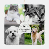 Paw Print Monogram Four Foto Family Pet Collage Keramikornament (Rückseite)
