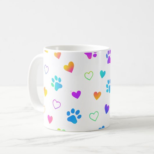 paw print mug, heart pattern mug, rainbow pet mug kaffeetasse (Vorderseite Links)