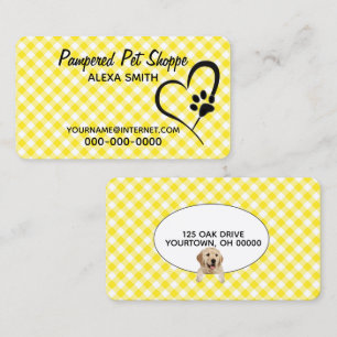 Paw Print on Gingham for Pet Grooming Visitenkarte