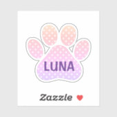 Paw Print Pastel Rainbow Polka Dots With Name Aufkleber (Blatt)