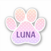 Paw Print Pastel Rainbow Polka Dots With Name Aufkleber (Vorderseite)