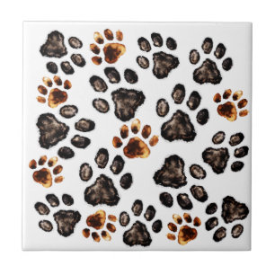 Paw Print Pattern Black Brown Mix Fliese