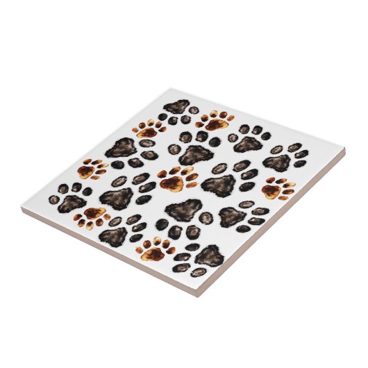 Paw Print Pattern Black Brown Mix Fliese (Seite)