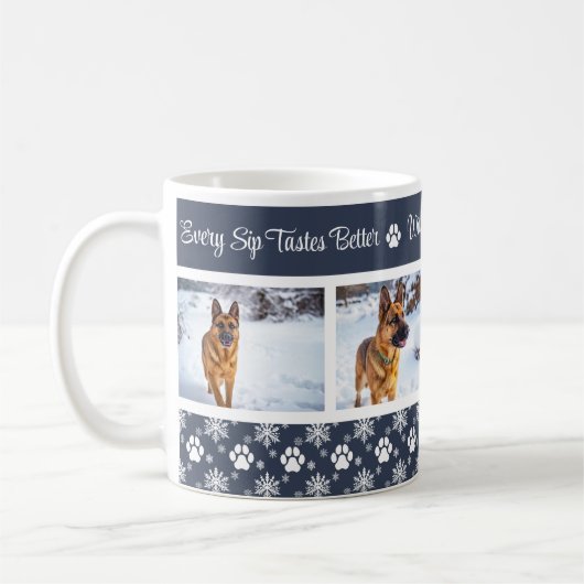 Paw Print Pattern Navy Blue 4 Dog Foto Kaffeetasse (Links)