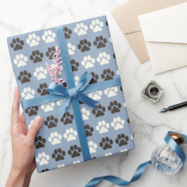 Paw Print Pattern Silver Blue Geschenkpapier
