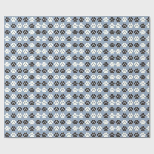 Paw Print Pattern Silver Blue Geschenkpapier (Flach)