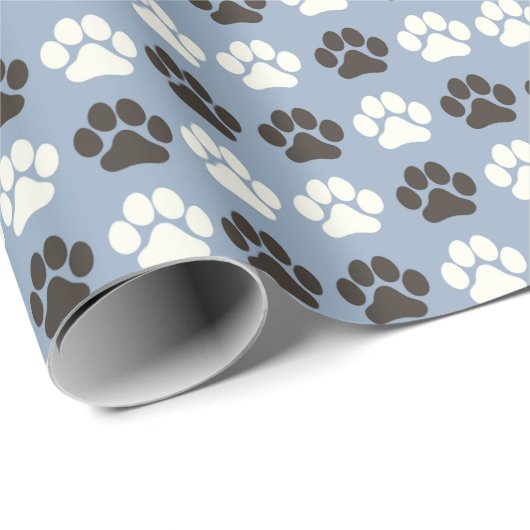 Paw Print Pattern Silver Blue Geschenkpapier (Rolleneckpunkt)