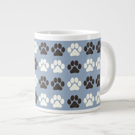 Paw Print Pattern Silver Blue  Jumbo-Tasse (Vorderseite Rechts)