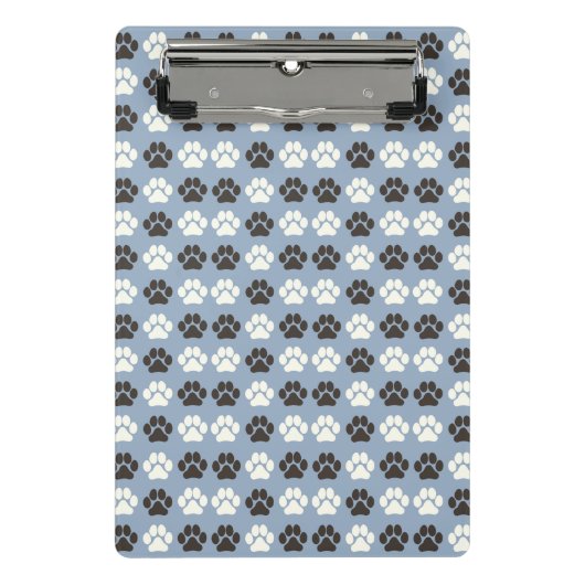 Paw Print Pattern Silver Blue Mini Klemmbrett (Vorderseite)