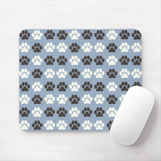 Paw Print Pattern Silver Blue Mousepad (Mit Mouse)