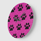 Paw Print Patterns Black Pink Glitter Cute Girly Große Wanduhr (Winkel)