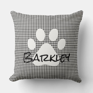 Paw Print Pet Name Gingham Dog Cat Family Pet Kissen