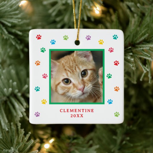 Paw Print Pet Photo Christmas Ornament (Baum)