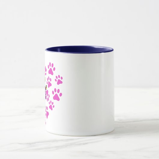 Paw Print Pink Heart White Handle Keramik Tasse 11 (Zentrum)