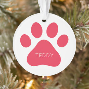 Paw Print Red Pet NAME FOTO Red White Wow Meow Ornament