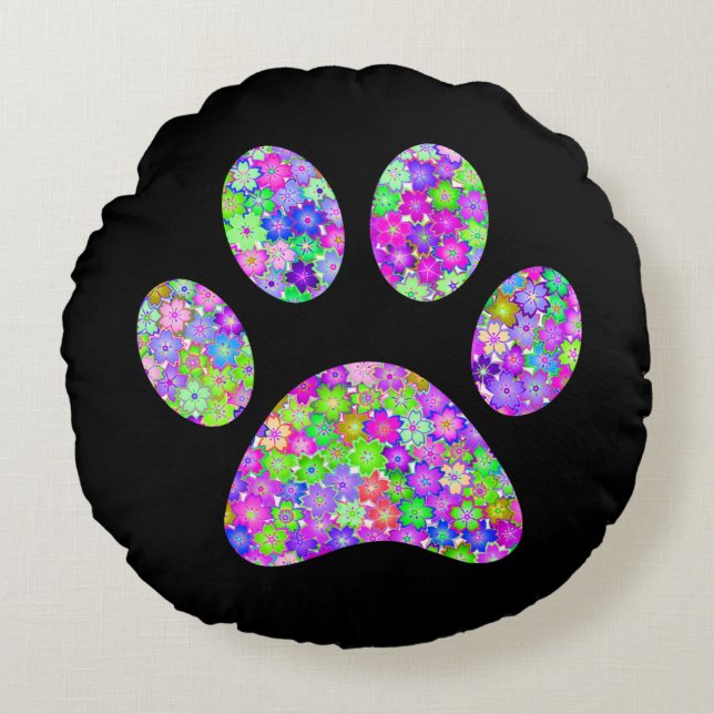 Paw Print Rundes Kissen (Vorderseite)