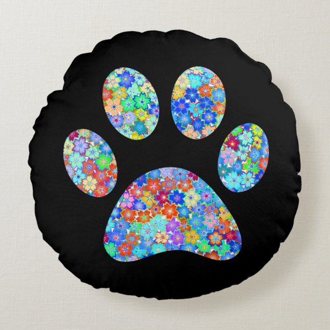 Paw Print Rundes Kissen (Vorderseite)