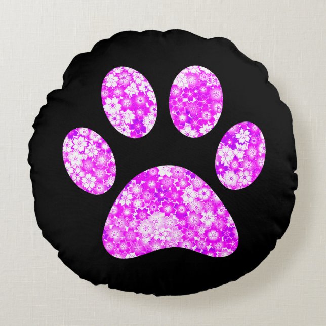 Paw Print Rundes Kissen (Vorderseite)