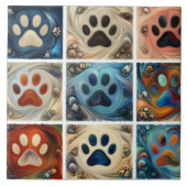Paw Print umringt von einem farbigen Hund Fliese (Vorderseite)