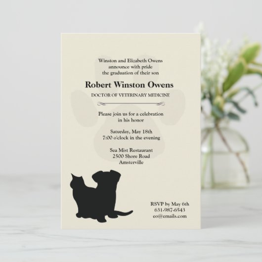 Paw Print Veterinary Abschluss Einladung (Stehend Vorderseite)
