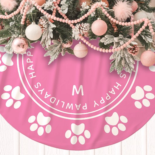 Paw Print Wath Monogram Pink Weihnachten Polyester Weihnachtsbaumdecke