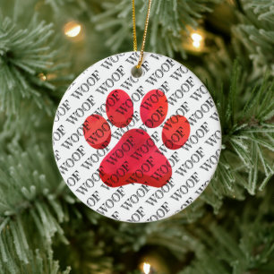 Paw Print Woof Typografie Hund Moderne bunte Spaß Keramik Ornament