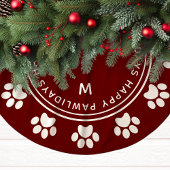 Paw Print Wreath Monogram Pet Burgundy Weihnachten Polyester Weihnachtsbaumdecke