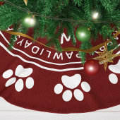 Paw Print Wreath Monogram Pet Burgundy Weihnachten Polyester Weihnachtsbaumdecke