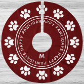 Paw Print Wreath Monogram Pet Burgundy Weihnachten Polyester Weihnachtsbaumdecke