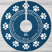 Paw Print Wreath Monogram Pet Navy Weihnachten Polyester Weihnachtsbaumdecke