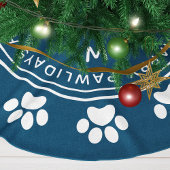 Paw Print Wreath Monogram Pet Navy Weihnachten Polyester Weihnachtsbaumdecke
