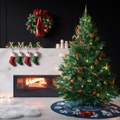 Paw Print Wreath Monogram Pet Navy Weihnachten Polyester Weihnachtsbaumdecke