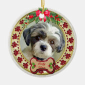 Paw Prints and Gold Frame Custom Pet Photo Keramik Ornament (Vorne)