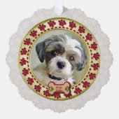 Paw Prints and Gold Frame Custom Pet Photo Ornament Karte (Vorderseite)