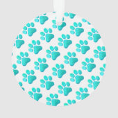 Paw Prints Aqua Blue PET NAME Orange Modern Fun Ornament (Rückseite)