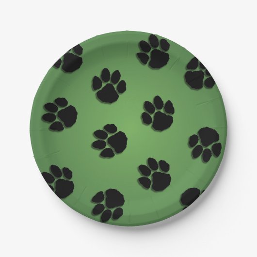 Paw Prints auf Grün Pappteller (Vorderseite)