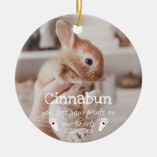 Paw Prints auf unserem Herz-Foto Bunny Memorial Keramik Ornament (Vorne)