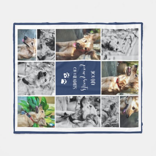Paw Prints auf unserer Hearts Blue Pet Memorial Co Fleecedecke (Vorderseite (Horizontal))