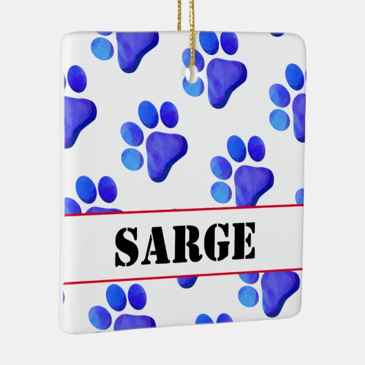 Paw Prints Blue PET NAME Patriotic Dog Cat Fun Keramikornament (Rechts)