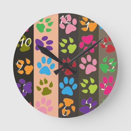 Paw Prints Clock Runde Wanduhr (Vorderseite)