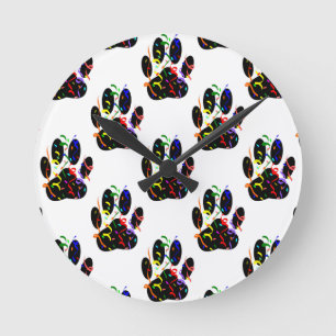 Paw Prints Confetti And Party Streamer Pattern Runde Wanduhr