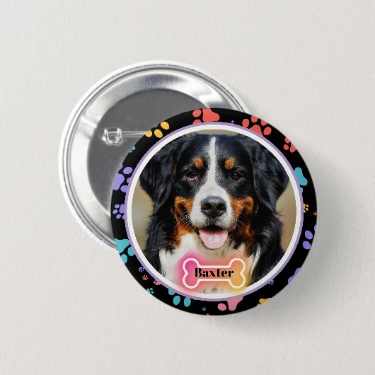Paw Prints Custom Pet Photo and Name  Button (Vorne & Hinten)